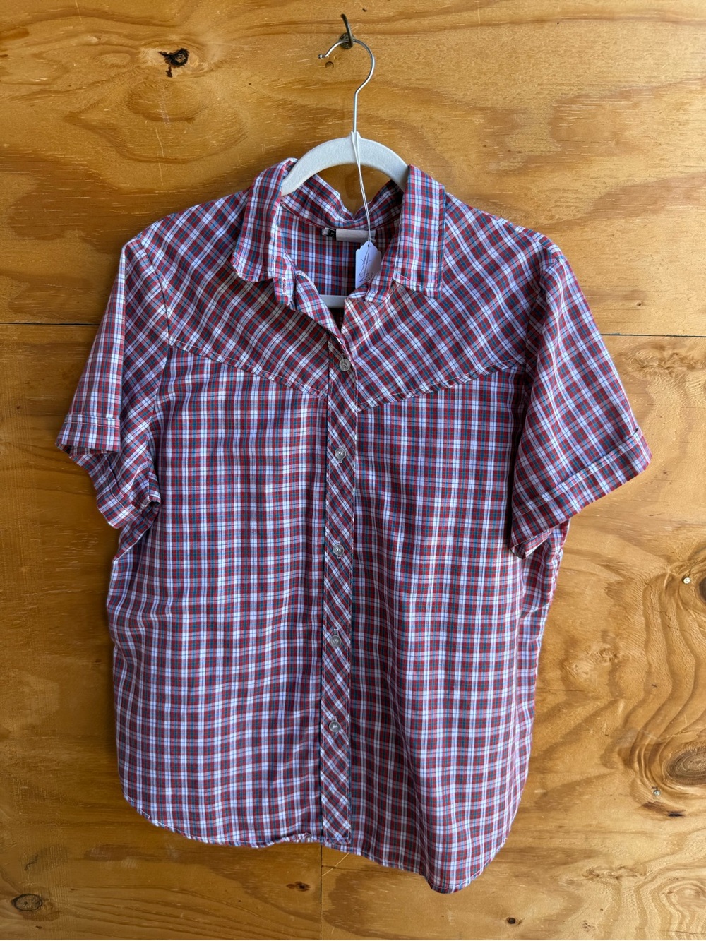 Western Short-Sleeve Red & White Plaid Button-Down Shirt